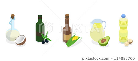 3D Isometric Flat Set of Oil Bottles, Organic Healthy Product 3D Isometric Flat Set of Oil Bottles, Organic Healthy Product 114885700