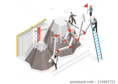 3D Isometric Flat  Illustration of Goal Achievement, Group People is Climbing a Mountain 114885722