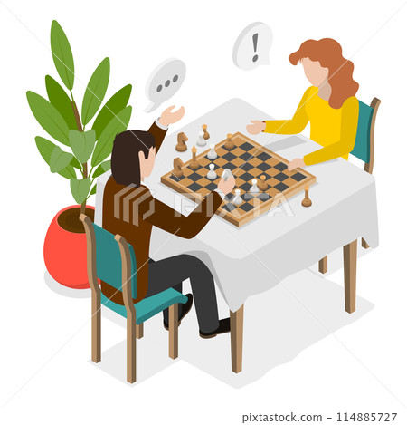 3D Isometric Flat  Illustration of Playing Chess, Intelligence Hobby 114885727