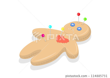 3D Isometric Flat Illustration of Voodoo Doll, Black Magic or Witchcraft 3D Isometric Flat Illustration of Voodoo Doll, Black Magic or Witchcraft 114885731