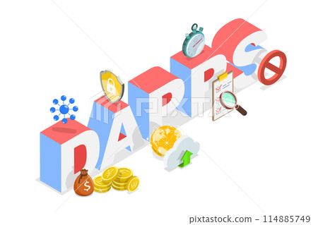 3D Isometric Flat  Illustration of DAPPS, Decentralized Application, Blockchain Technology 114885749