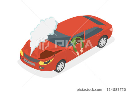 3D Isometric Flat  Illustration of Road Accident , Car Crash Scene 114885750