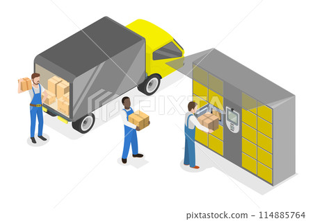 3D Isometric Flat  Illustration of Parcel Locker, Smart Self-service 114885764