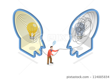 3D Isometric Flat Illustration of Schizophrenia, Psychological Help, Mental Health or Psychotherapy, 3D Isometric Flat Illustration of Schizophrenia, Psychological Help, Mental Health or Psychotherapy, 114885834