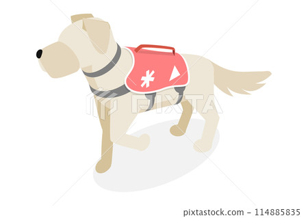 3D Isometric Flat  Illustration of Avalanche Rescue Dog, Domestic Pet Helping People 114885835