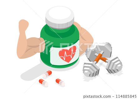 3D Isometric Flat Illustration of Cardiovascular Supplements, Endurance Boost 3D Isometric Flat Illustration of Cardiovascular Supplements, Endurance Boost 114885845