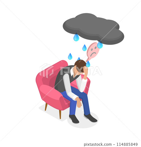 3D Isometric Flat Illustration of Depression, Frustration and Stress 3D Isometric Flat Illustration of Depression, Frustration and Stress 114885849