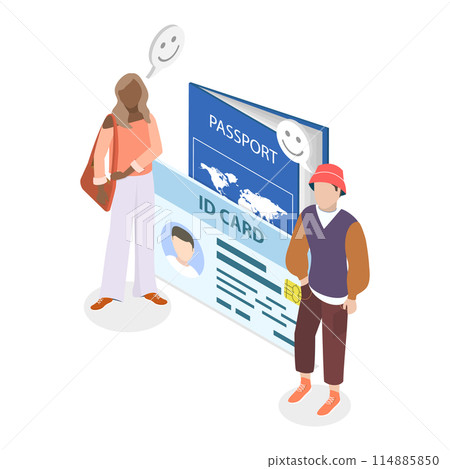 3D Isometric Flat  Illustration of Identification Document, International ID 114885850