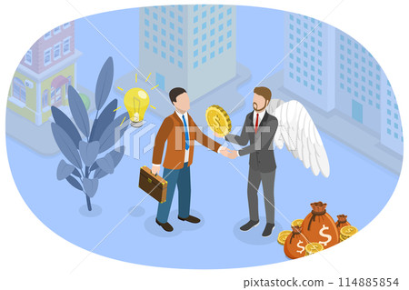 3D Isometric Flat  Illustration of Professional Advisor Or Investor, Angel Investing 114885854