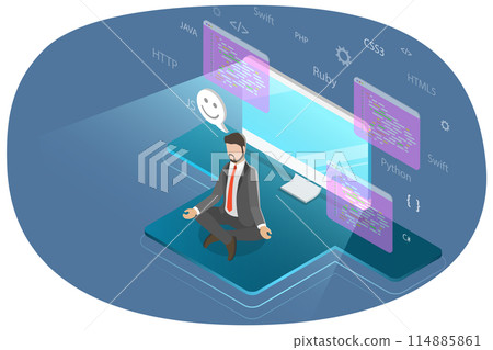 3D Isometric Flat  Illustration of Coder, Software Developer 114885861