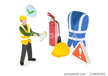 3D Isometric Flat  Illustration of Occupational Safety And Health Administration, Regulation for Trauma Prevention 114885885