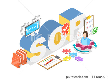 3D Isometric Flat Illustration of SOP, Standard Operating Procedure 3D Isometric Flat Illustration of SOP, Standard Operating Procedure 114885892