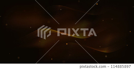 Abstract glowing gold wave lines on dark  background with lighting effect glitter and sparkle. Luxury design style. 114885897