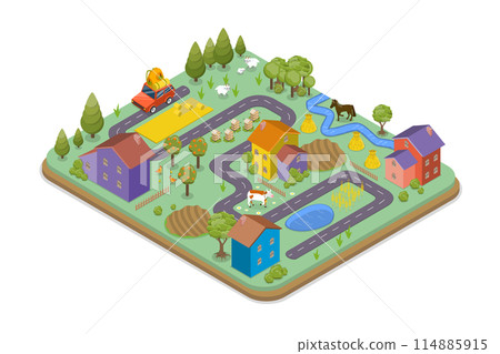 3D Isometric Flat Illustration of Kids Map, Childish Game World 3D Isometric Flat Illustration of Kids Map, Childish Game World 114885915