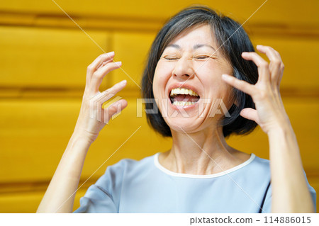 惱怒、沮喪的中年婦女抱著頭 114886015