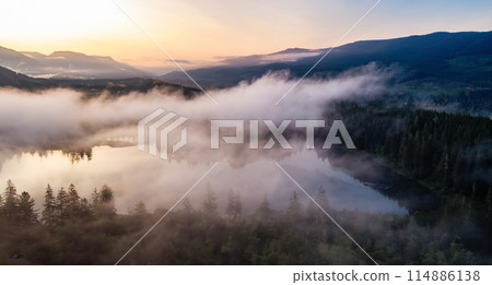 Aerial View of Canadian Nature on West Coast of Pacific Ocean. 114886138
