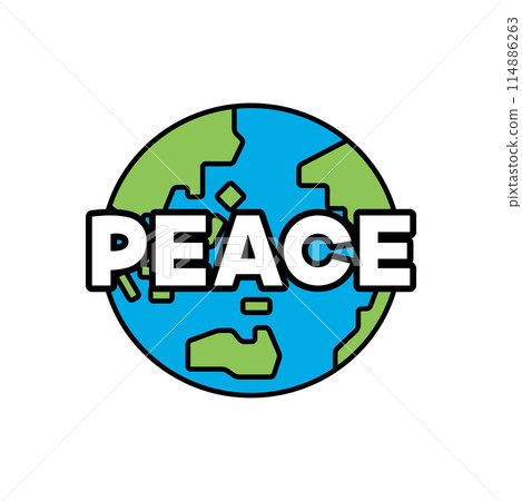 The word PEACE and an illustration of the earth 114886263
