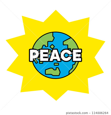 The word PEACE and an illustration of the earth The word PEACE and an illustration of the earth 114886264