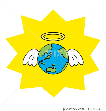 Illustration of the Earth with an angel halo and wings Illustration of the Earth with an angel halo and wings 114886313