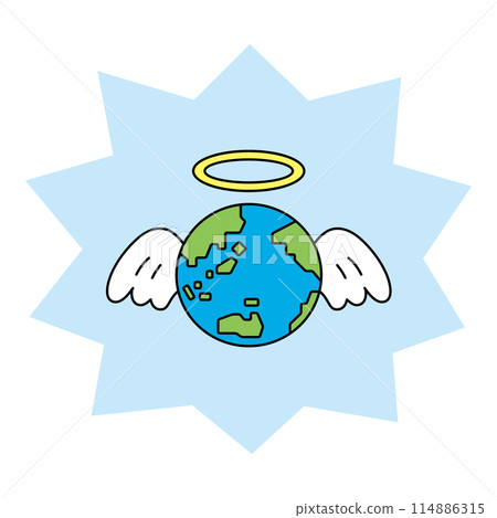 Illustration of the Earth with an angel halo and wings 114886315