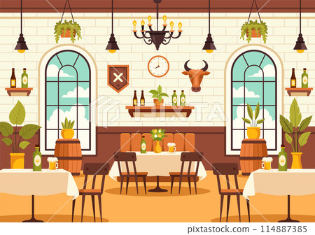 German Food Restaurant Vector Illustration featuring a Collection of Delicious Traditional Cuisine and Drinks on a Flat Style Cartoon Background 114887385