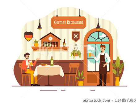 German Food Restaurant Vector Illustration featuring a Collection of Delicious Traditional Cuisine and Drinks on a Flat Style Cartoon Background German Food Restaurant Vector Illustration featuring a Collection of Delicious Traditional Cuisine and Drinks on a Flat Style Cartoon Background 114887390