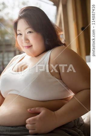 Close-up of a fat woman - AI generation 114887416