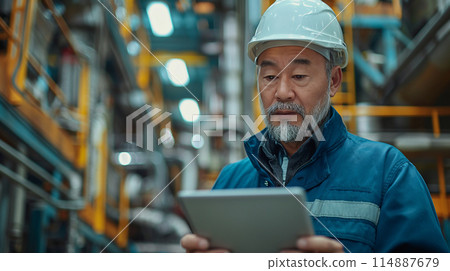 Workers operating tablets 114887679