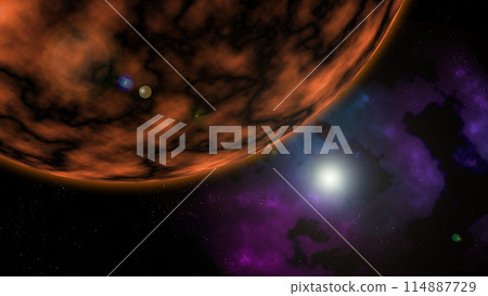 Clouds and planets floating in space Clouds and planets floating in space 114887729