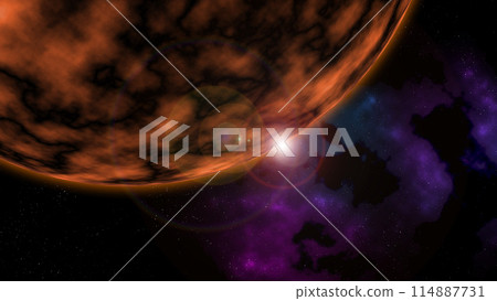 Clouds and planets floating in space 114887731