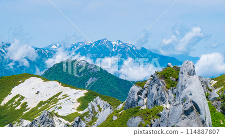 Climbing Mount Tsurugidake in summer (view of Mount Kashima-Yari from the summit of Mount Kita-Tsurugatake) Climbing Mount Tsurugidake in summer (view of Mount Kashima-Yari from the summit of Mount Kita-Tsurugatake) 114887807