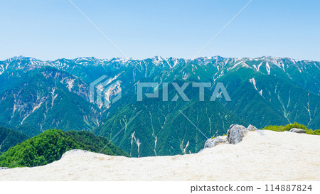 Climbing Mt. Tsurugidake in summer (Kitatsurudake to Mt. Tsurugidake: View towards Mt. Washiu and Mt. Suisho) 114887824