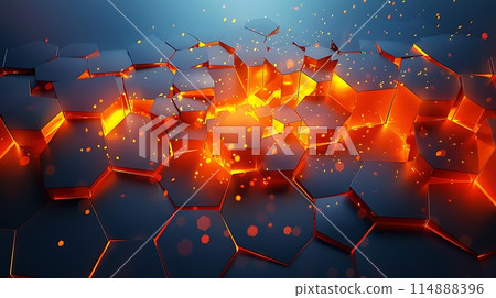 3D Illustration of Abstract geometric background Explosion crushing surface AI generated 114888396