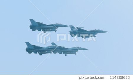 Belgian Air Force F-16AM fighter jets in diamond formation Belgian Air Force F-16AM fighter jets in diamond formation 114888633
