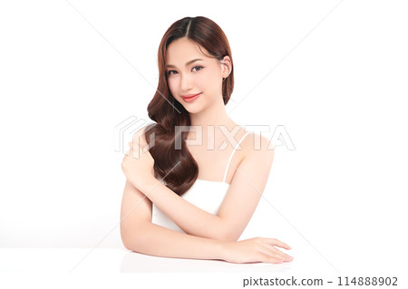 Beautiful young asian woman with clean fresh skin on white background, Face care, Facial treatment, Cosmetology, beauty and spa, Asian women portrait. 114888902