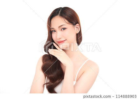 Beautiful young asian woman with clean fresh skin on white background, Face care, Facial treatment, Cosmetology, beauty and spa, Asian women portrait. 114888903