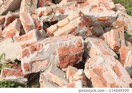 Pile Of Broken Red Bricks Pile Of Broken Red Bricks 114889309