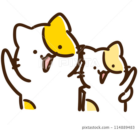 A deformed illustration of two cat brothers standing happily together 114889483