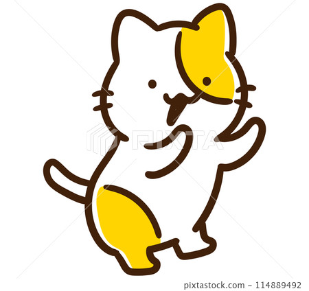 一隻可愛的貓咪角色向右側呼喚的變形插圖 114889492