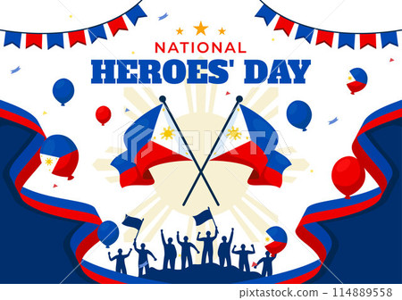 Philippines Heroes Day Vector Illustration with Waving Flag and Ribbon in a National Holiday Celebration, Flat Cartoon Style Background 114889558