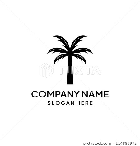 Palm tree logo, palm with waves and sun. Using Illustrator template design editing. 114889972