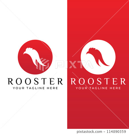 Chicken logo, rooster head logo with fish combination. Logo for company business, restaurant or restaurant or food stall. Using penditan simple vector illustration. 114890359