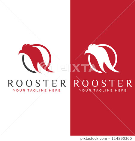 Chicken logo, rooster head logo with fish combination. Logo for company business, restaurant or restaurant or food stall. Using penditan simple vector illustration. 114890360