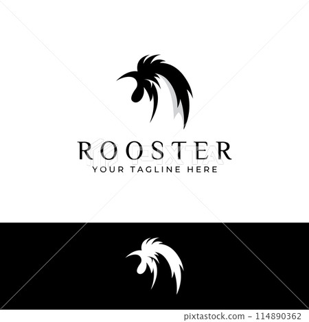 Chicken logo, rooster head logo with fish combination. Logo for company business, restaurant or restaurant or food stall. Using penditan simple vector illustration. 114890362