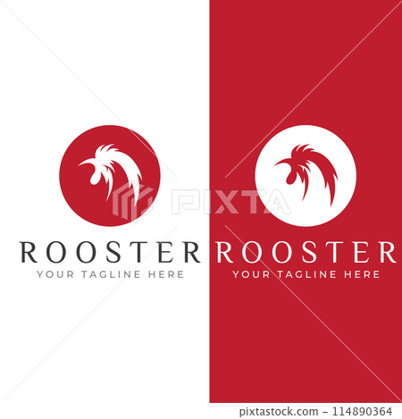 Chicken logo, rooster head logo with fish combination. Logo for company business, restaurant or restaurant or food stall. Using penditan simple vector illustration. 114890364