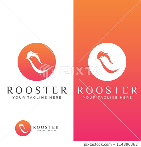 Chicken logo, rooster head logo with fish combination. Logo for company business, restaurant or restaurant or food stall. Using penditan simple vector illustration. 114890368