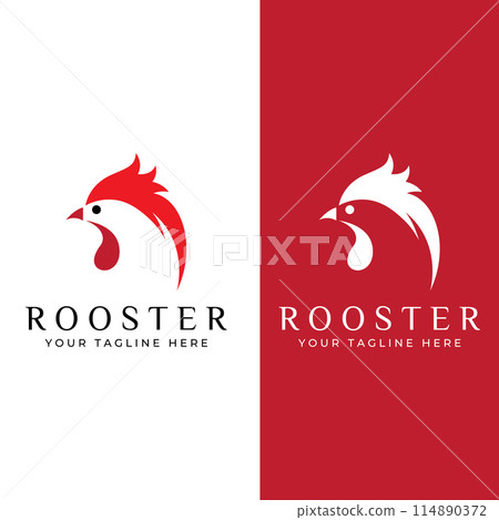 Chicken logo, rooster head logo with fish combination. Logo for company business, restaurant or restaurant or food stall. Using penditan simple vector illustration. 114890372