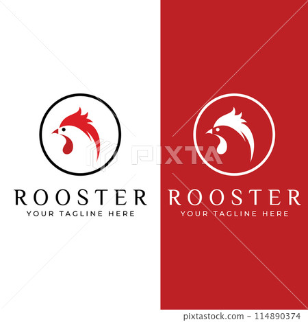 Chicken logo, rooster head logo with fish combination. Logo for company business, restaurant or restaurant or food stall. Using penditan simple vector illustration. 114890374