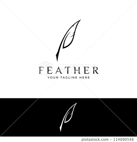 Feather logo, feather pen logo and law firm feather logo design vector illustration template. Feather logo, feather pen logo and law firm feather logo design vector illustration template. 114890548