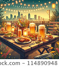 Enjoy a summer night at the beer garden 114890948